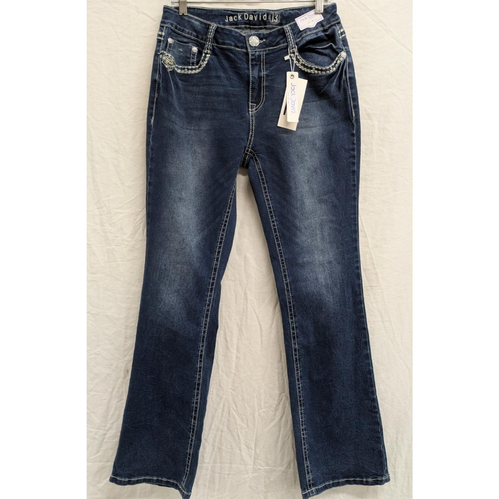 Women's Bootcut Stretch Denim Mid Rise Rhinestones Jack David &Sexy Couture-S 13